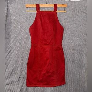 Zara Overall Mini Dress Peekaboo Back Top Stitching Red Burnt Orange Small